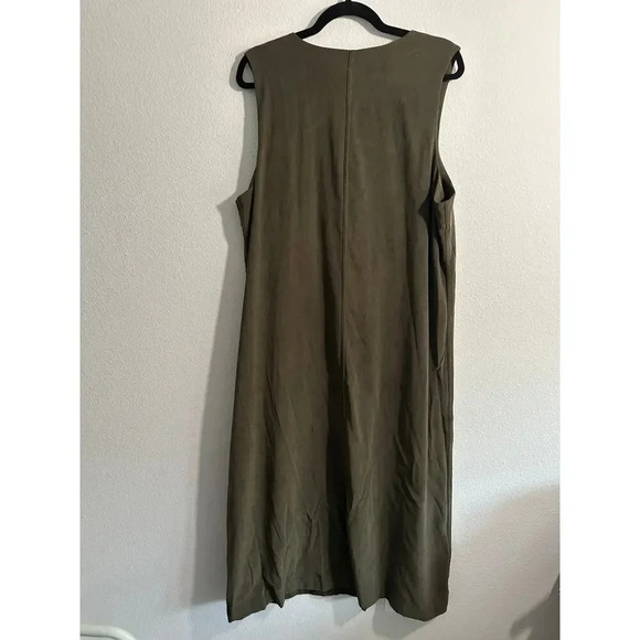 Christopher & Banks Maxi Dress Womens 16 Olive Green Round Neck Button Suede - Picture 7 of 10